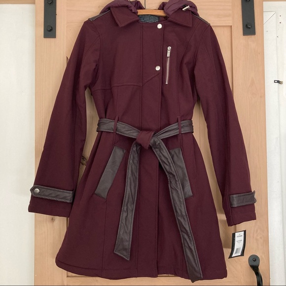 Steve Madden Mid-Length Soft Shell Jacket Burgundy with Defect! Size Medium - Picture 2 of 16